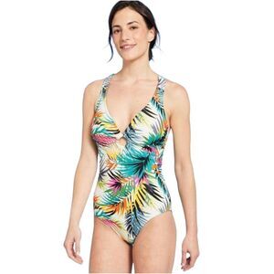 Shade & Shore Nwot Tropical Palm Leaf Tie Back One Piece Swimsuit Size Medium